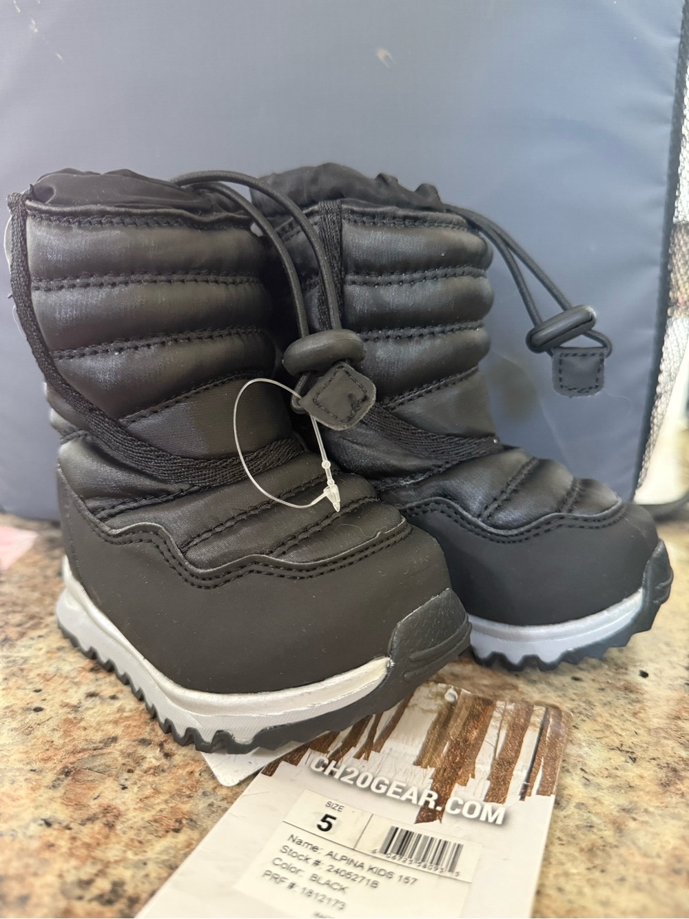 Western Chief Black Kids Winter Boots with Gray Sole